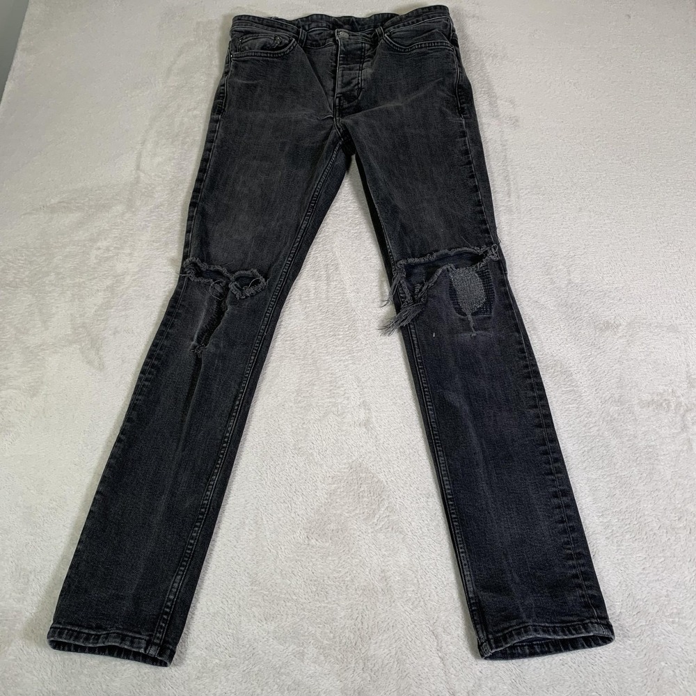Ksubi Chitch Jeans Mens 33x31 Black Gray Skinny Distressed Denim Button Fly